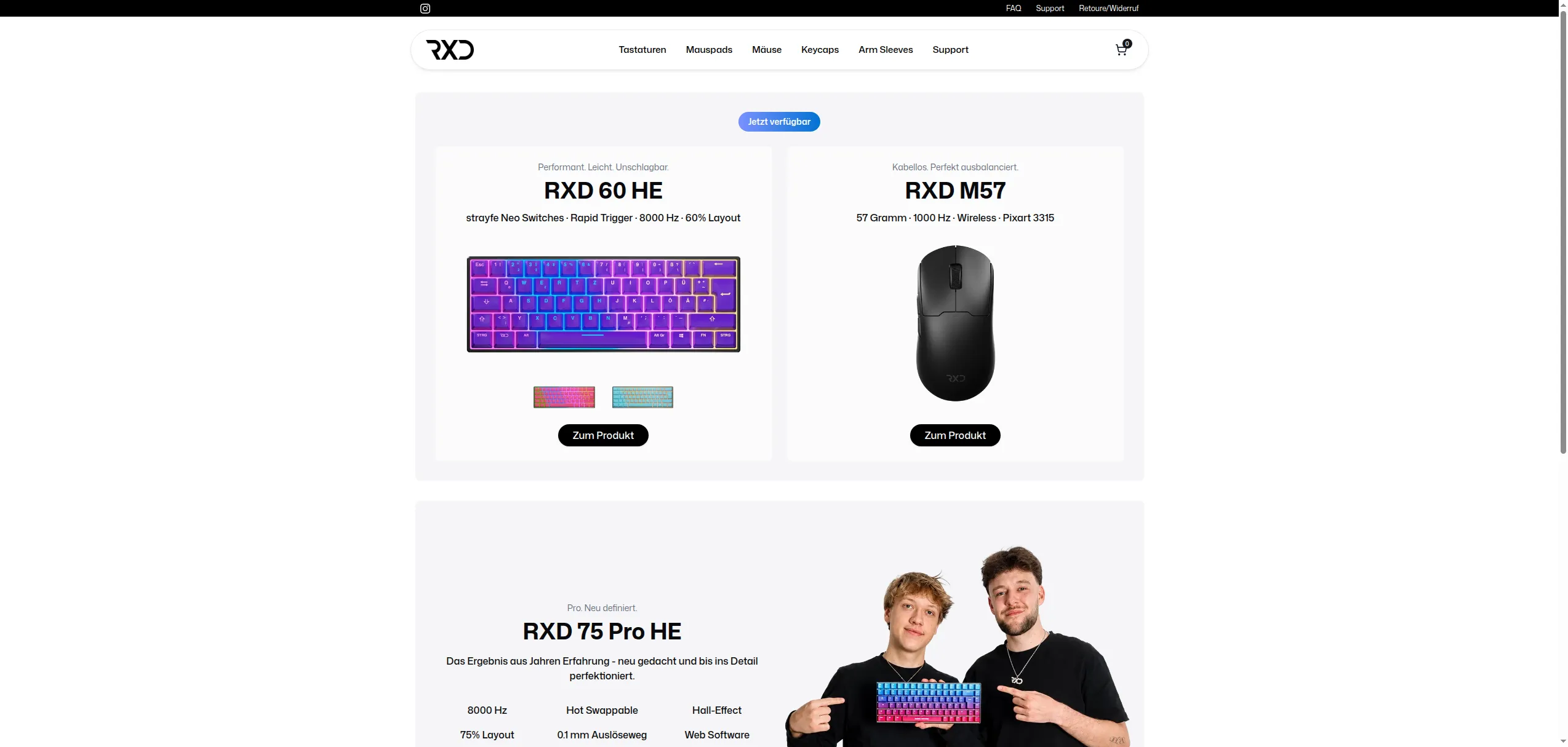 Startseite von rxd.shop, dem Shop von strayfe
